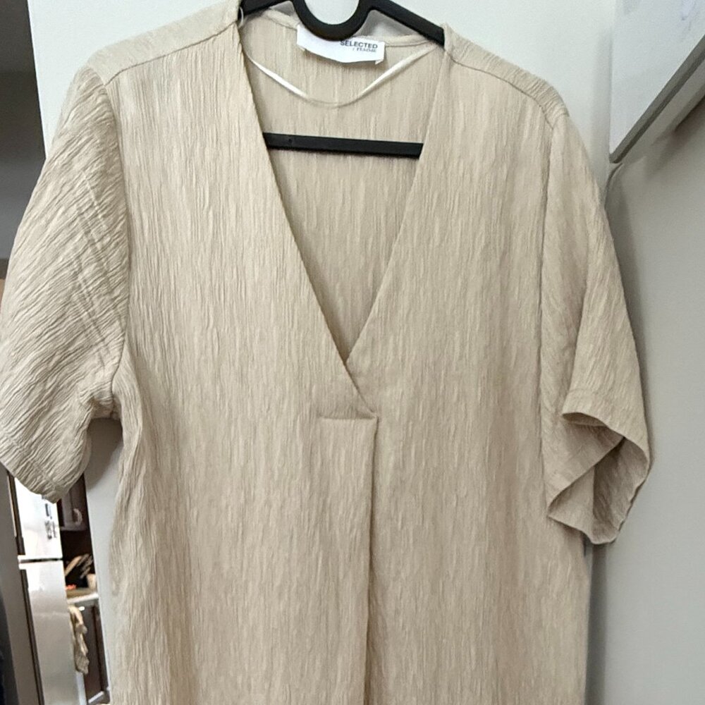 Selected Femme Cream SATIN PLISSÉ MIDI DRESS